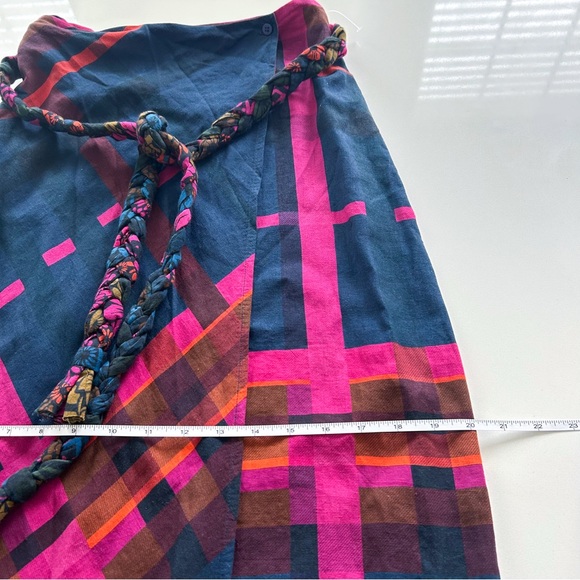 Farm Rio x Anthropologie Plaid Wrap Skirt Tie Waist Linen Blend Size Small - Picture 10 of 12